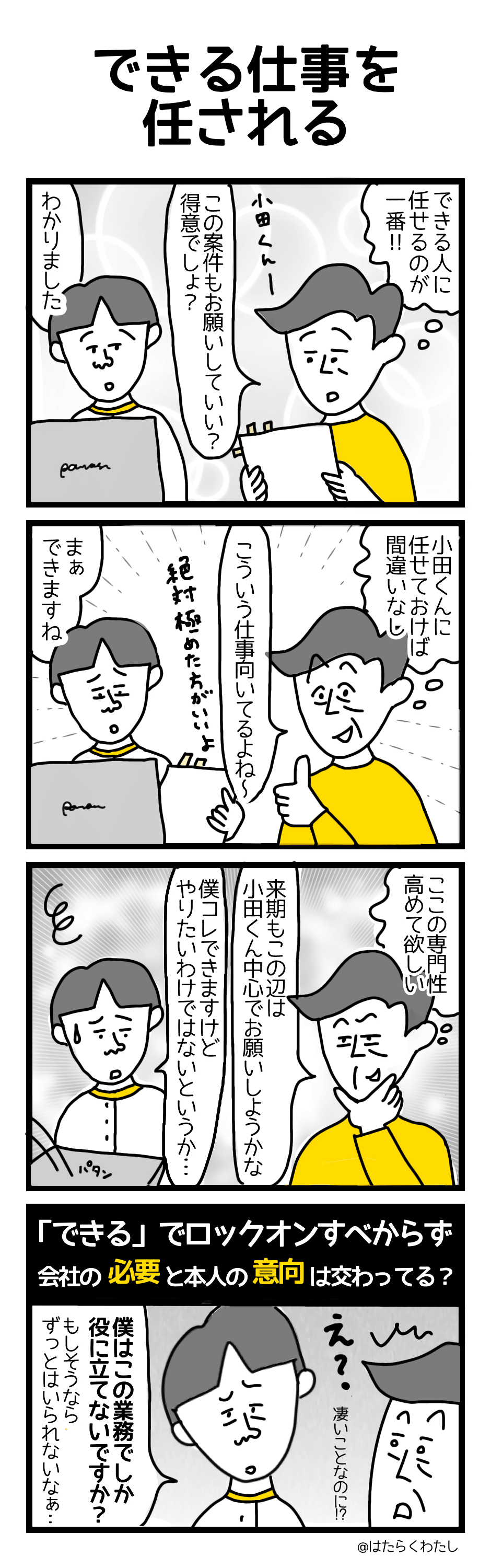 4コマ漫画はたらくわたし「できる仕事を任される」