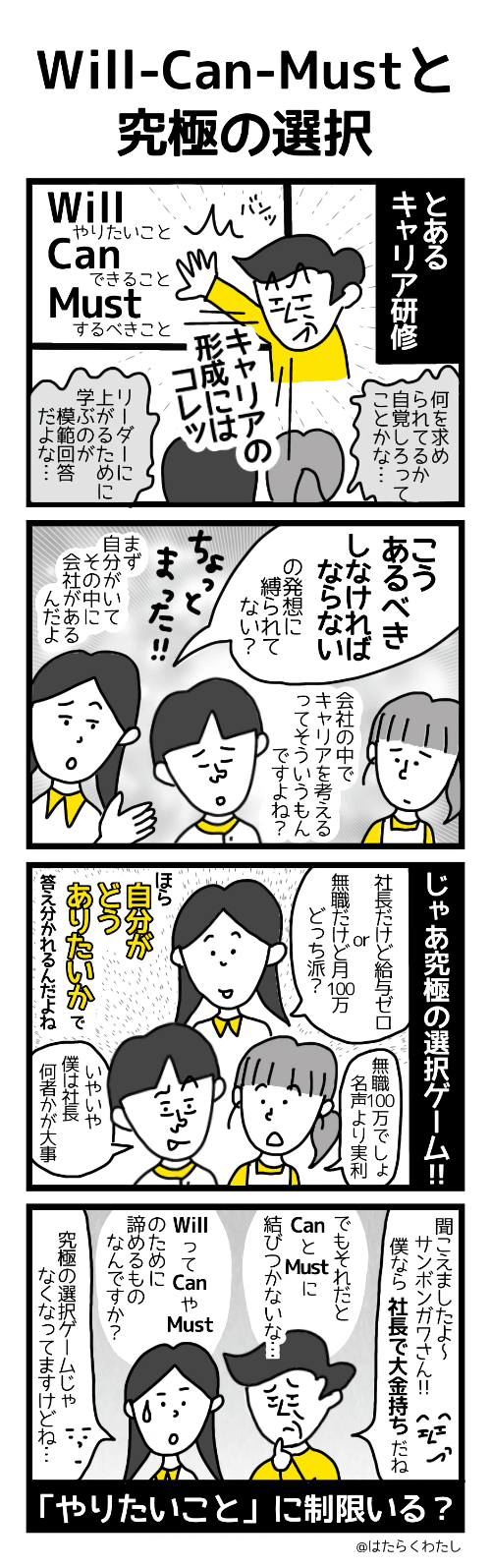 4コマ漫画はたらくわたし「Will-Can-Mustと究極の選択」
