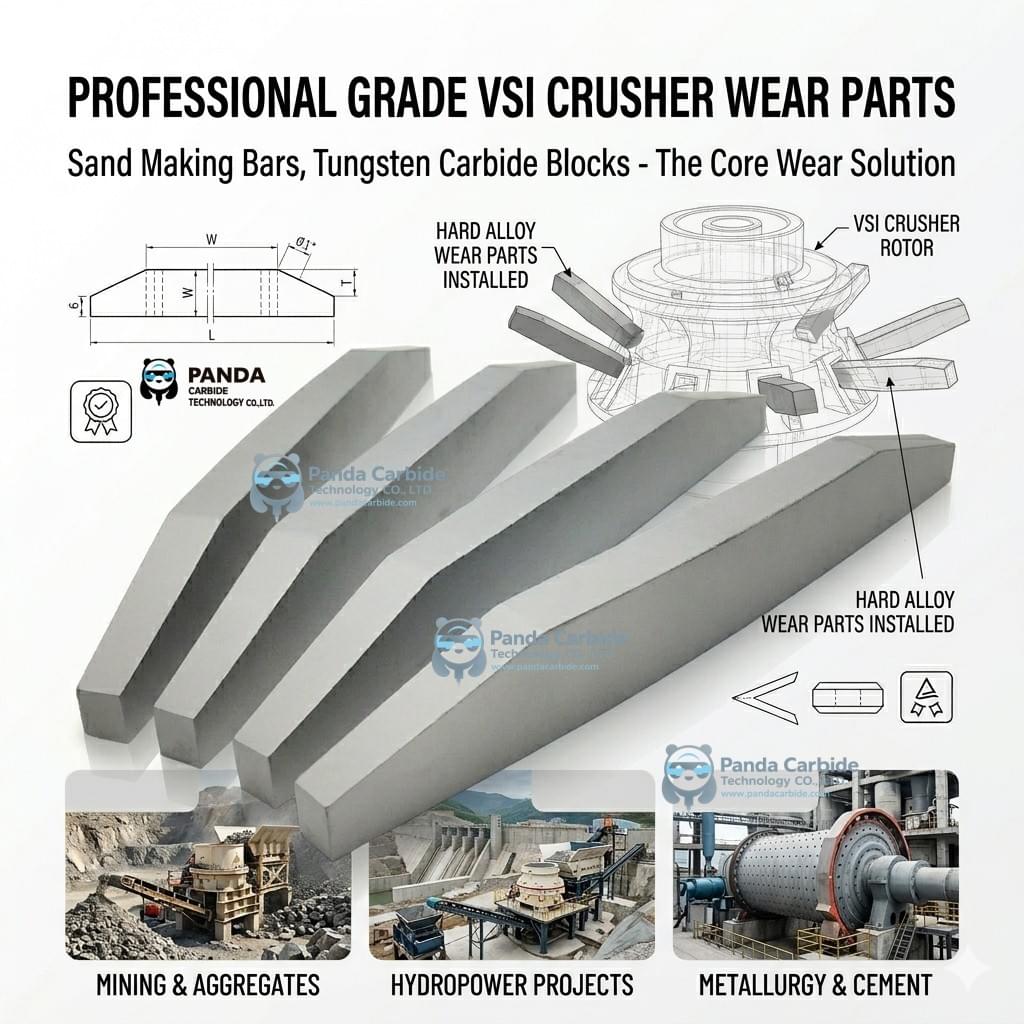 Panda Carbide | Premium VSI Crusher Carbide Tips | Sand Making Strips for Hard Rock Crushing | Tungsten Carbide Wear Parts for Granite & Quartz