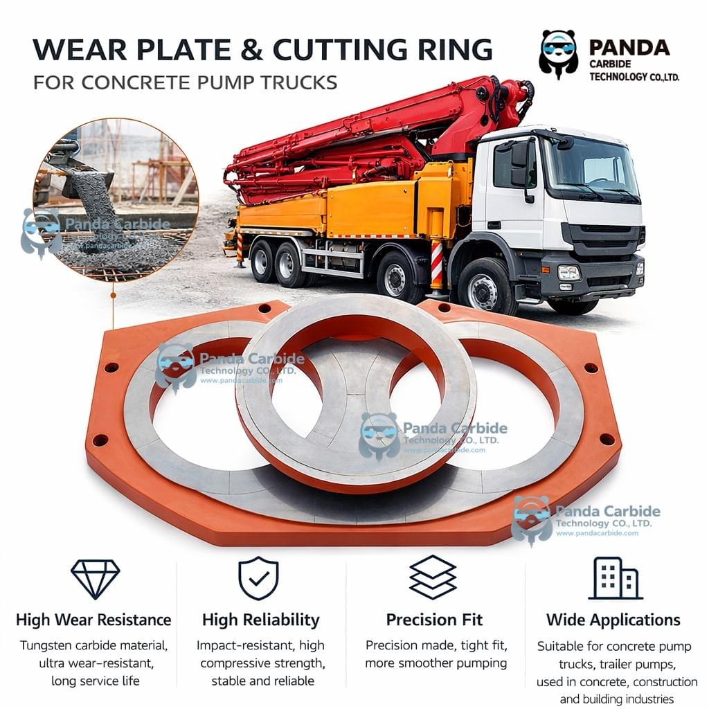 Panda Carbide | Heavy-Duty Concrete Pump Wear Plate & Cutting Ring | Tungsten Carbide Spectacle Plate | High-Pressure Pumping Wear Parts