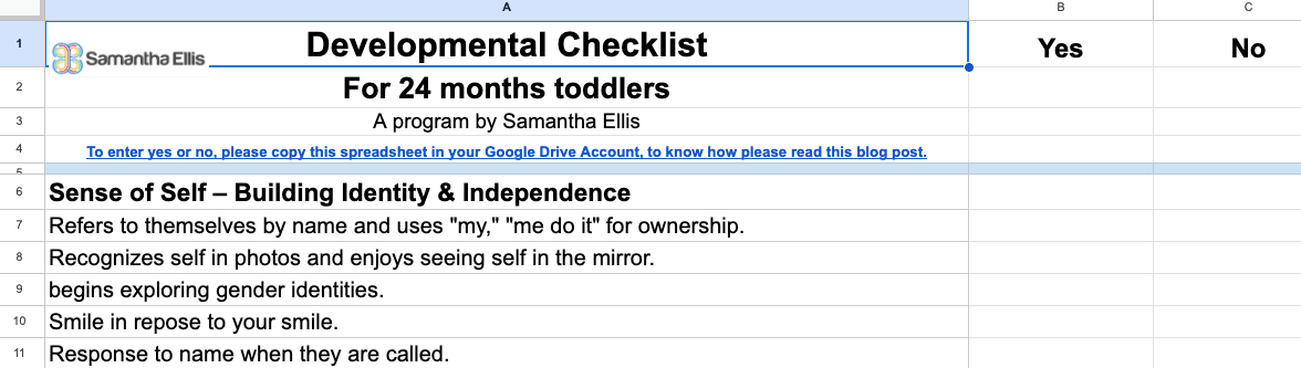 Developmental Checklist For 24 months toddlers