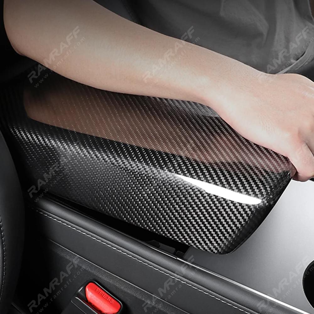 ramraff Dry Carbon Fiber Interior Armrest Box Cover for Tesla Model 3 Y S X Central Carbon Control 