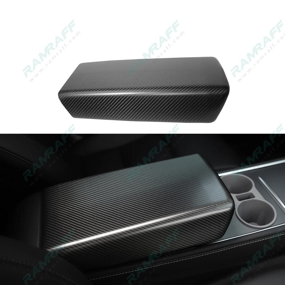 ramraff Dry Carbon Fiber Interior Armrest Box Cover for Tesla Model 3 Y S X Central Carbon Control 