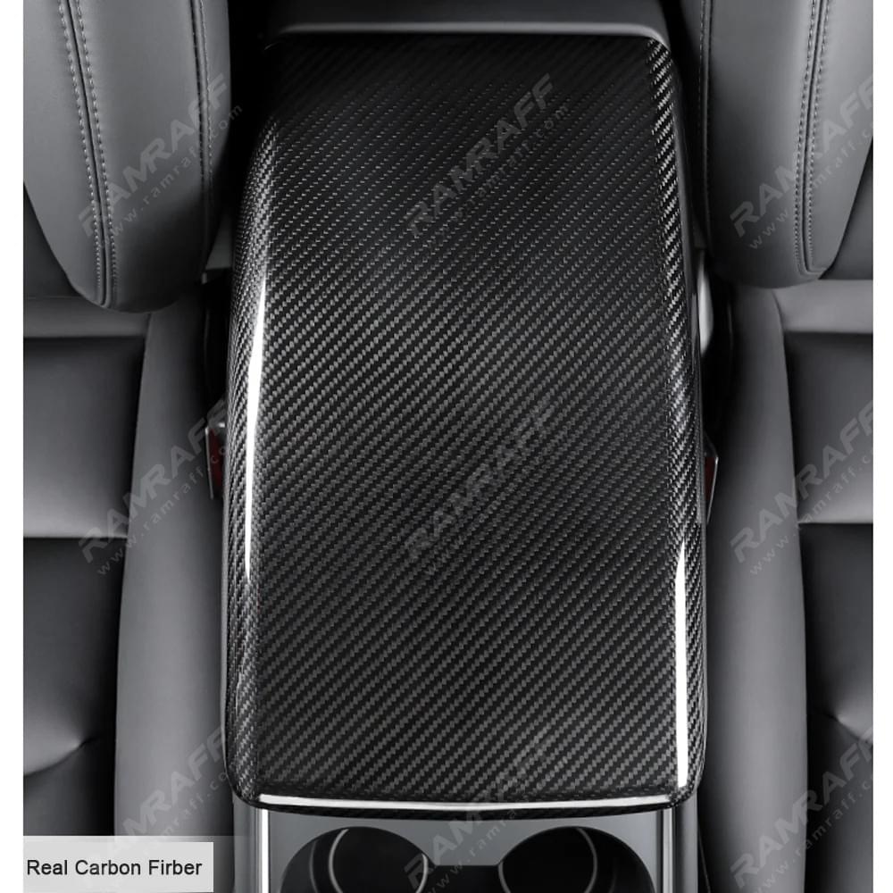 ramraff Dry Carbon Fiber Interior Armrest Box Cover for Tesla Model 3 Y S X Central Carbon Control 