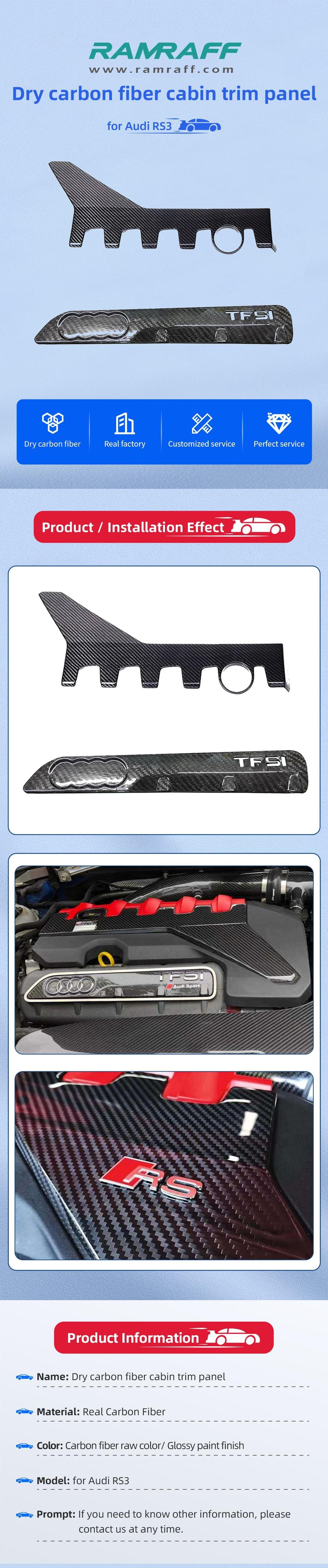 Audi RS3 dry carbon fiber cabin trim/Отделка салона Audi RS3 сухим карбоновым волокном