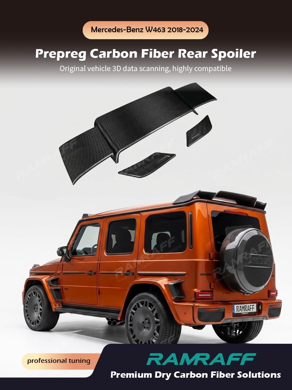 RAMRAFF Prepreg Dry Carbon Fiber Rear Roof Spoiler Wing For Mercedes Benz G Class W463A W464 G63 AMG