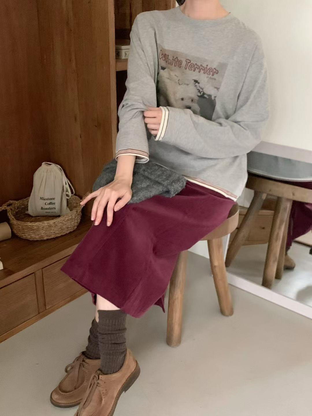 LC2547 線條剪裁設計燈芯絨裙子