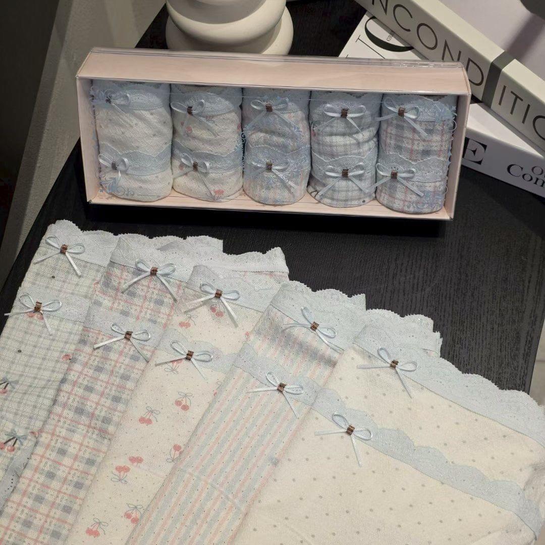 26LP30 天藍邊雙蕾絲邊透膚中腰5件禮盒裝