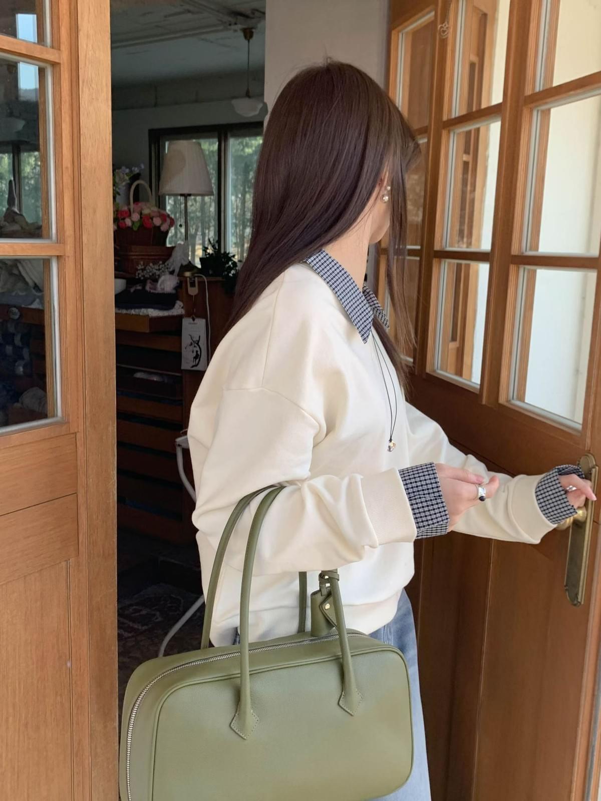 LCSS2601 假兩件格紋領衛衣