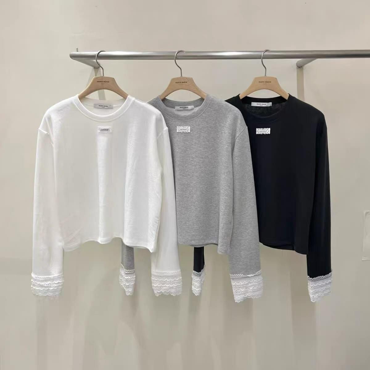 261034 蕾絲袖花邊圓領TEE