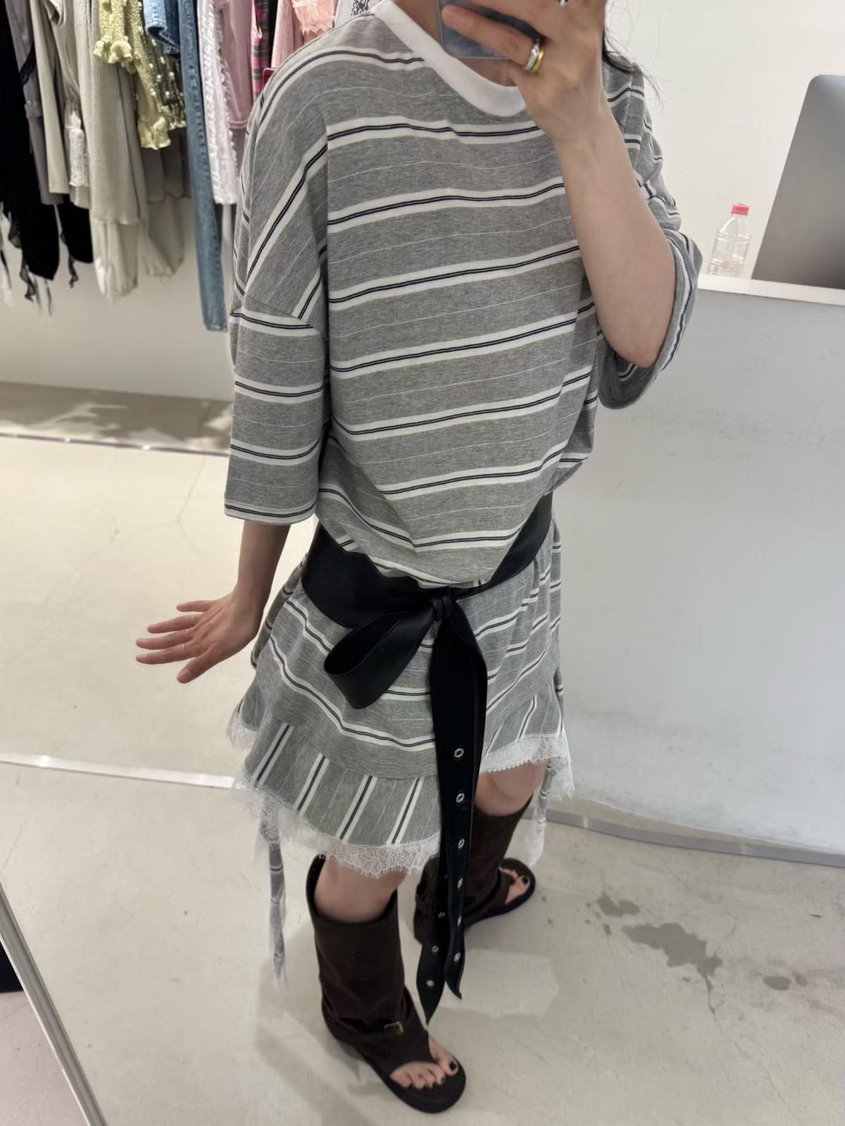 260713 拼接圓領條紋層次連身裙