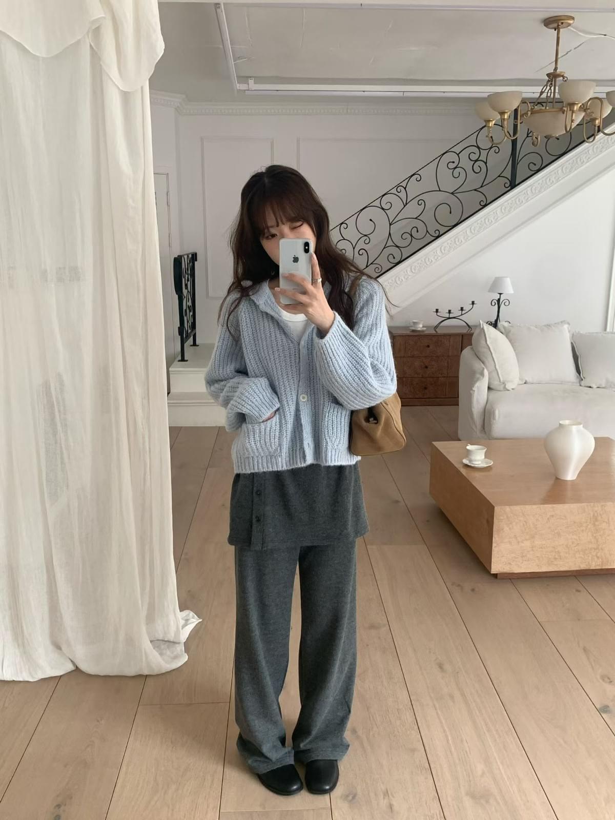 261031 韓國羊毛假兩件層次長褲