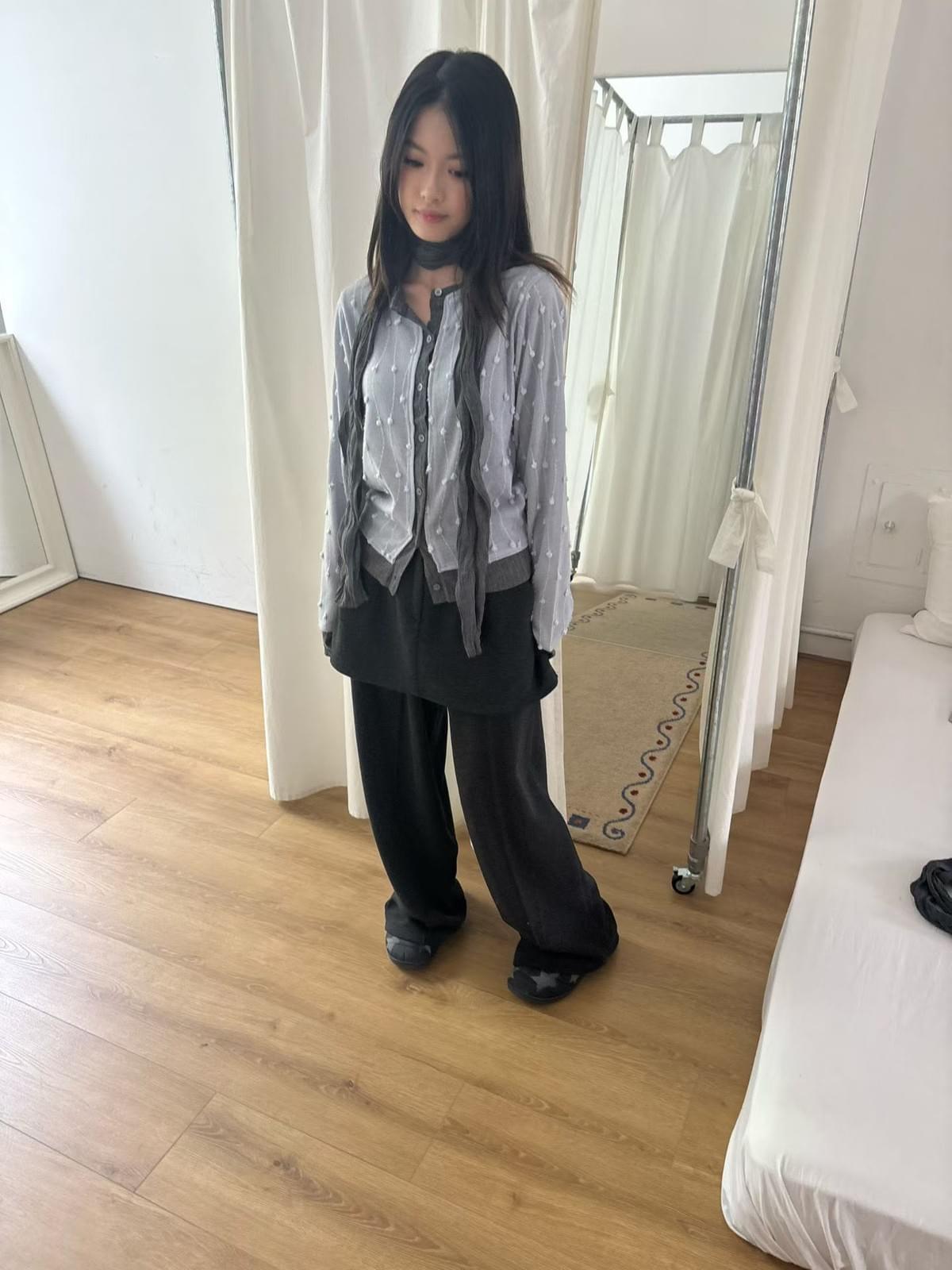 261018 韓國雪花皺褶假兩件襯衫連圍巾
