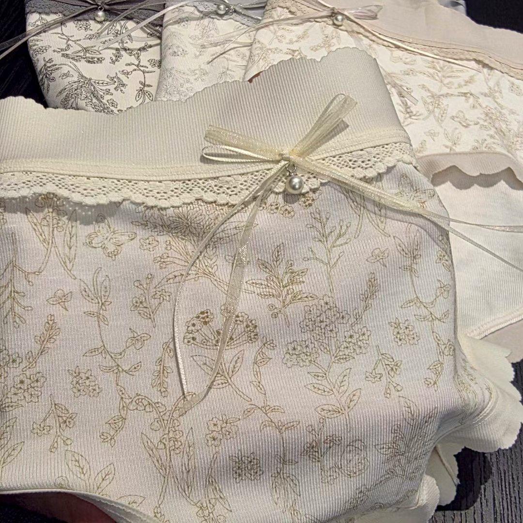 26LP26 親膚棉質宮廷花卉風中腰4件禮盒裝