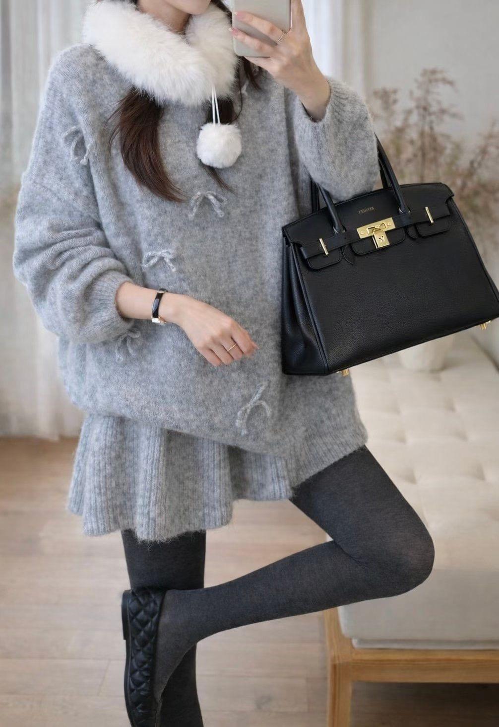 LC26AW24 蝴蝶結貂絨針織三件套SET