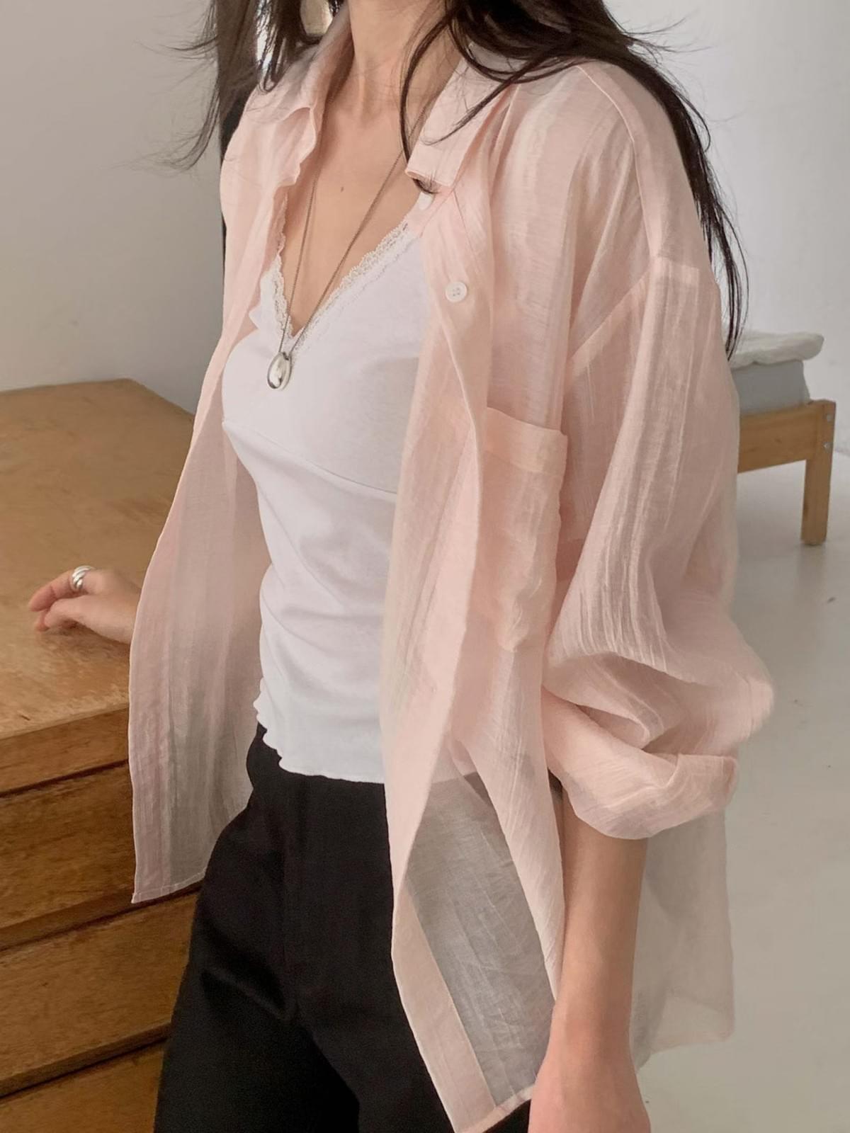 260708 抗拒不了的慵懶天絲皺皺襯衫