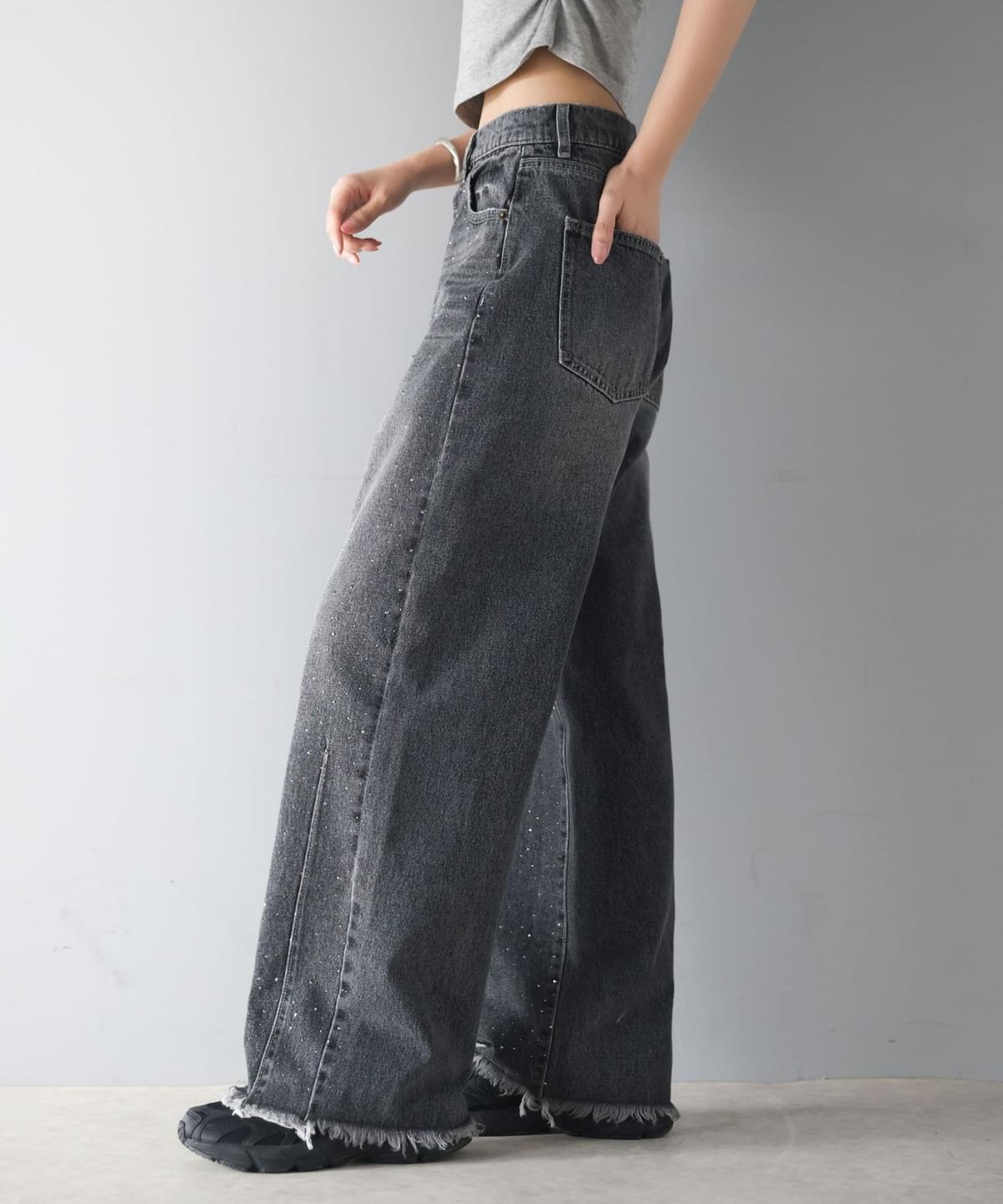 LCSS2638 極光閃石牛仔寬褲