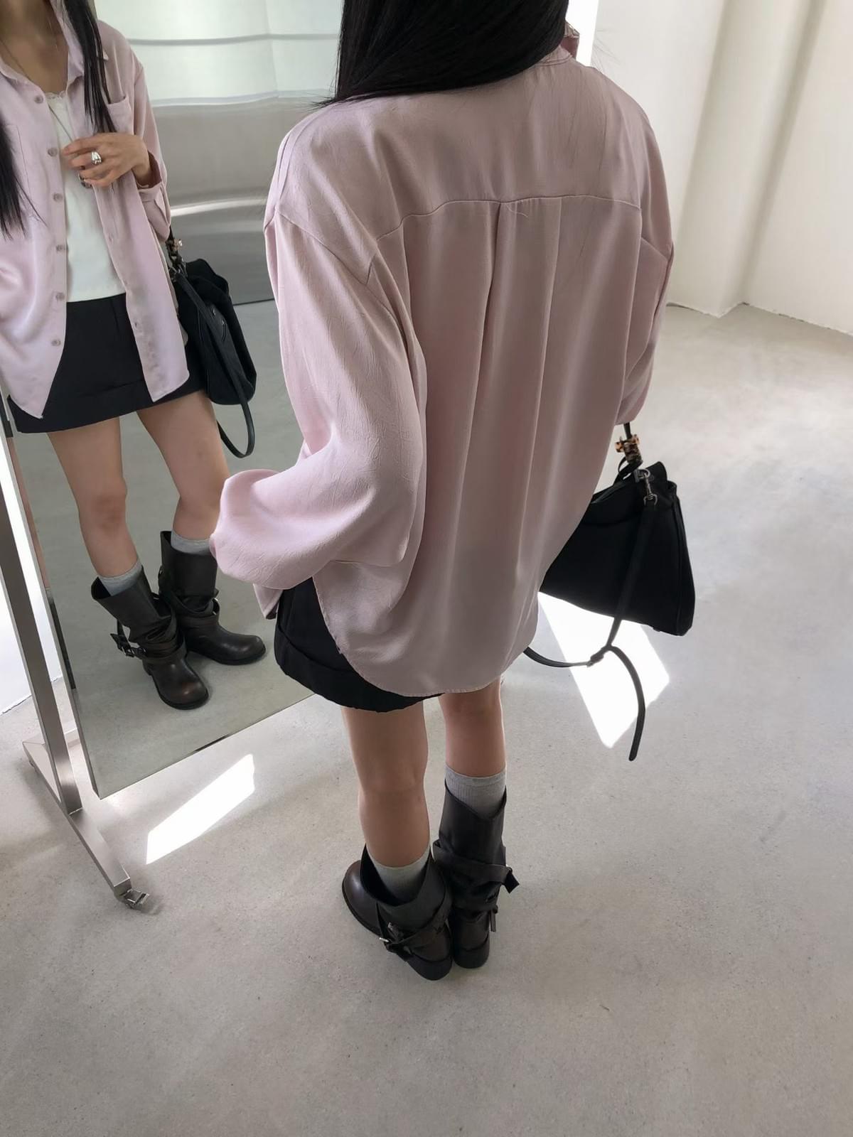 261008 韓國樹紋緞面口袋襯衫