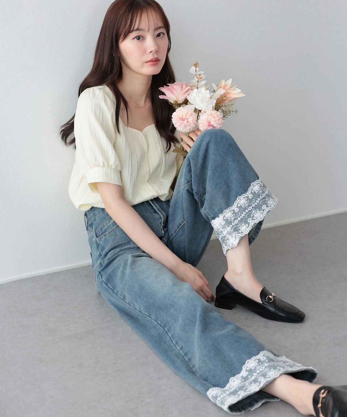 260701 復古蕾絲拼接牛仔褲 小個子友好