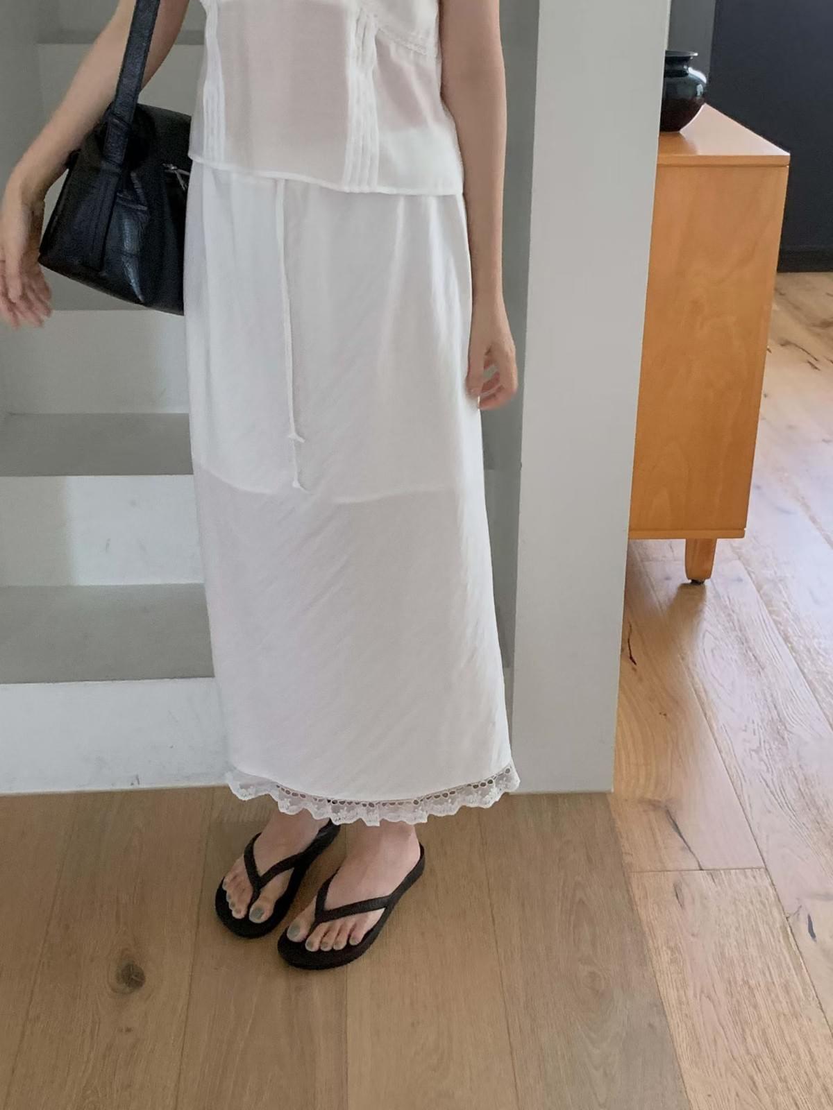 260715 紋理布蕾絲下擺直身裙