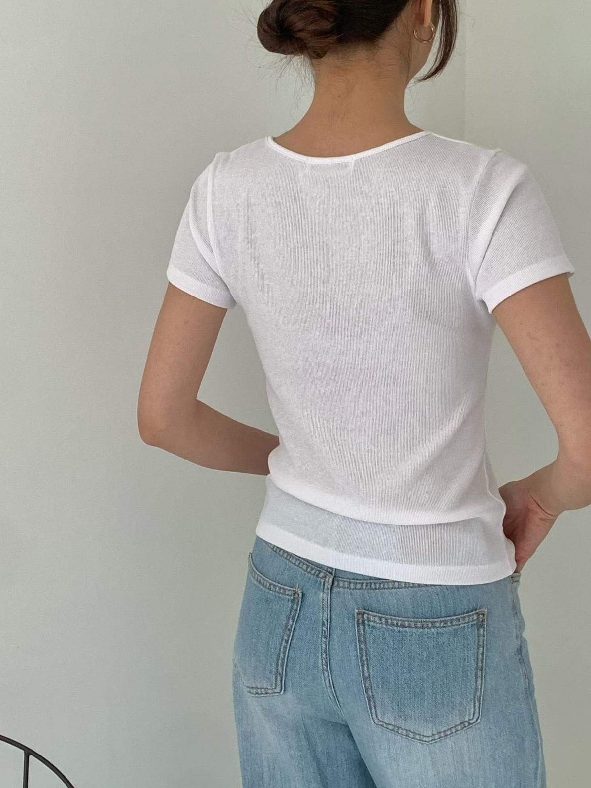 260723 福利品-棉質彈力V領羅紋透氣daily top