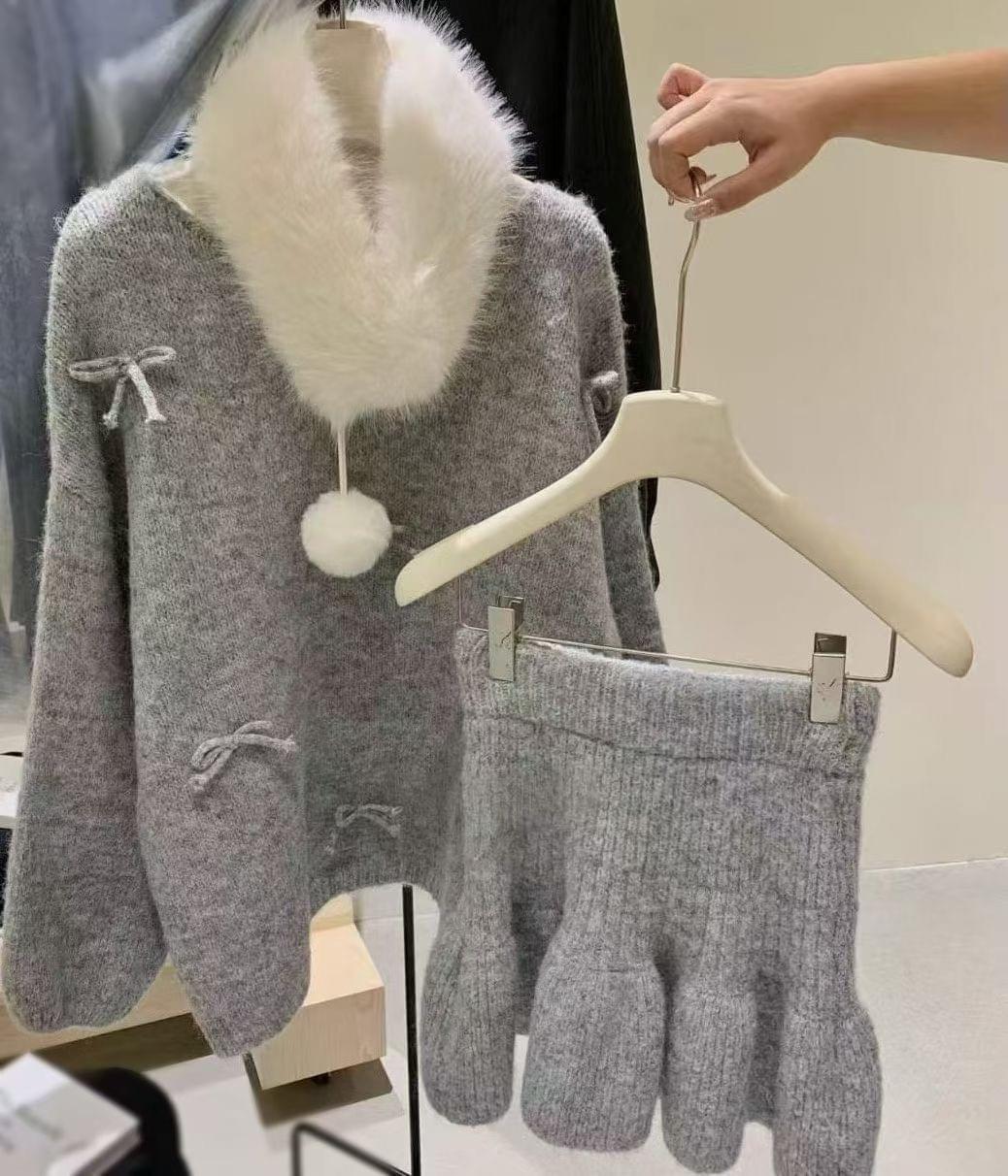 LC26AW24 蝴蝶結貂絨針織三件套SET