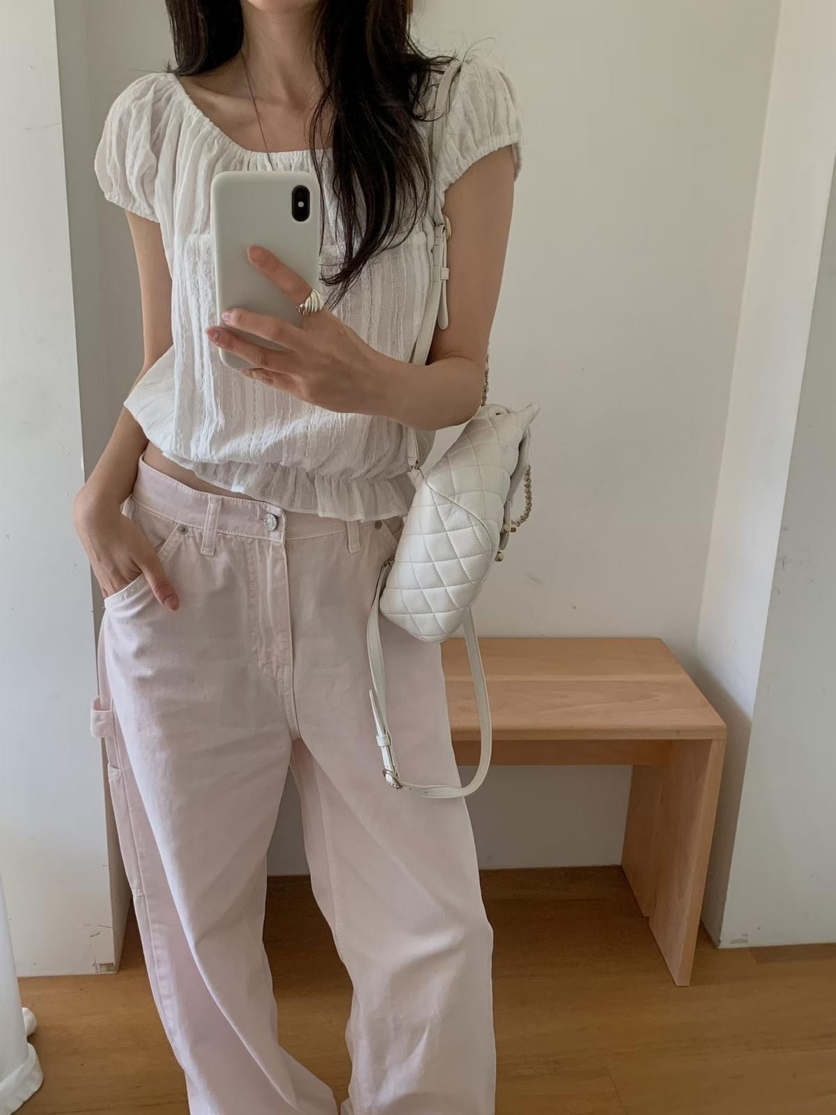 260710 淡粉口袋工裝牛仔褲