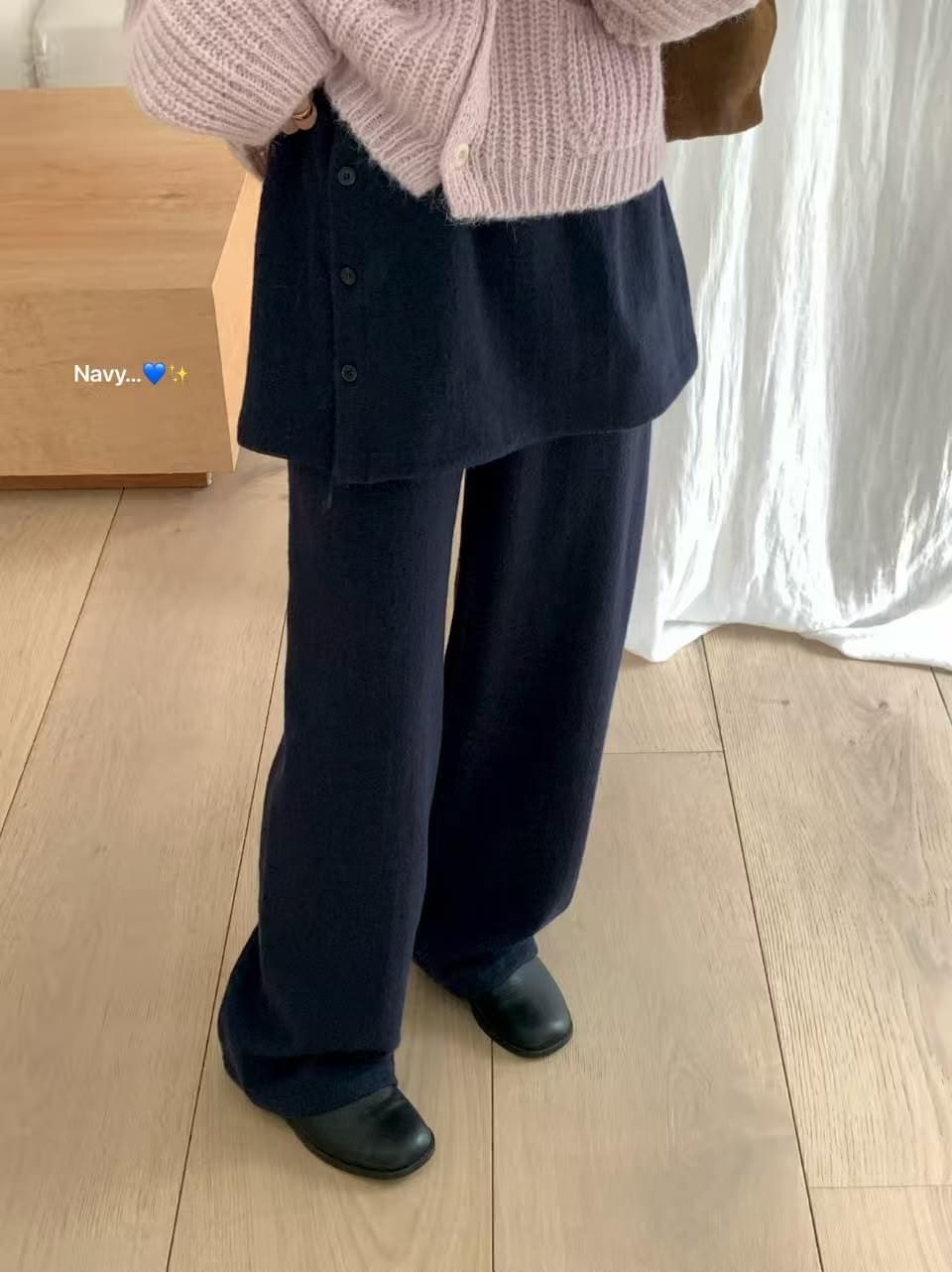 261031 韓國羊毛假兩件層次長褲