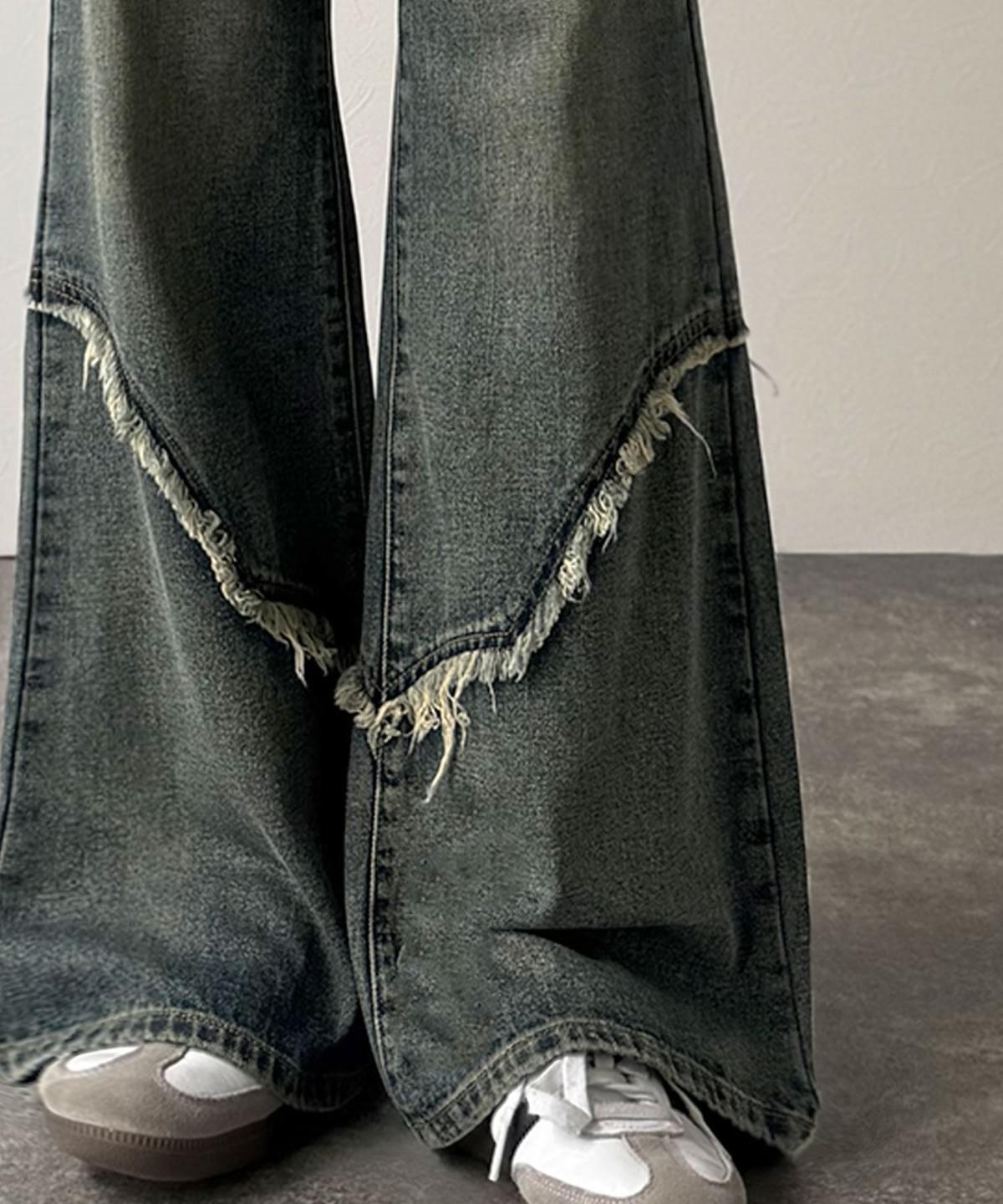 LCSS2637 斜紋流蘇設計復古牛仔喇叭褲