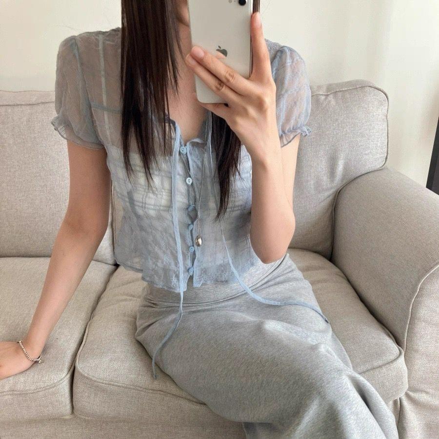 260515 蝴蝶結透格紋襯衫