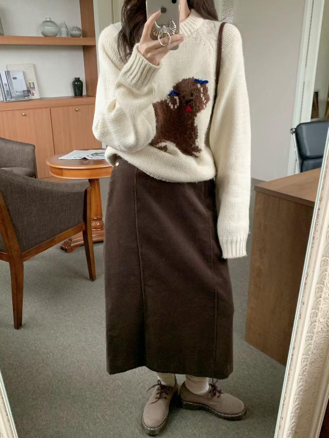 LC2547 線條剪裁設計燈芯絨裙子