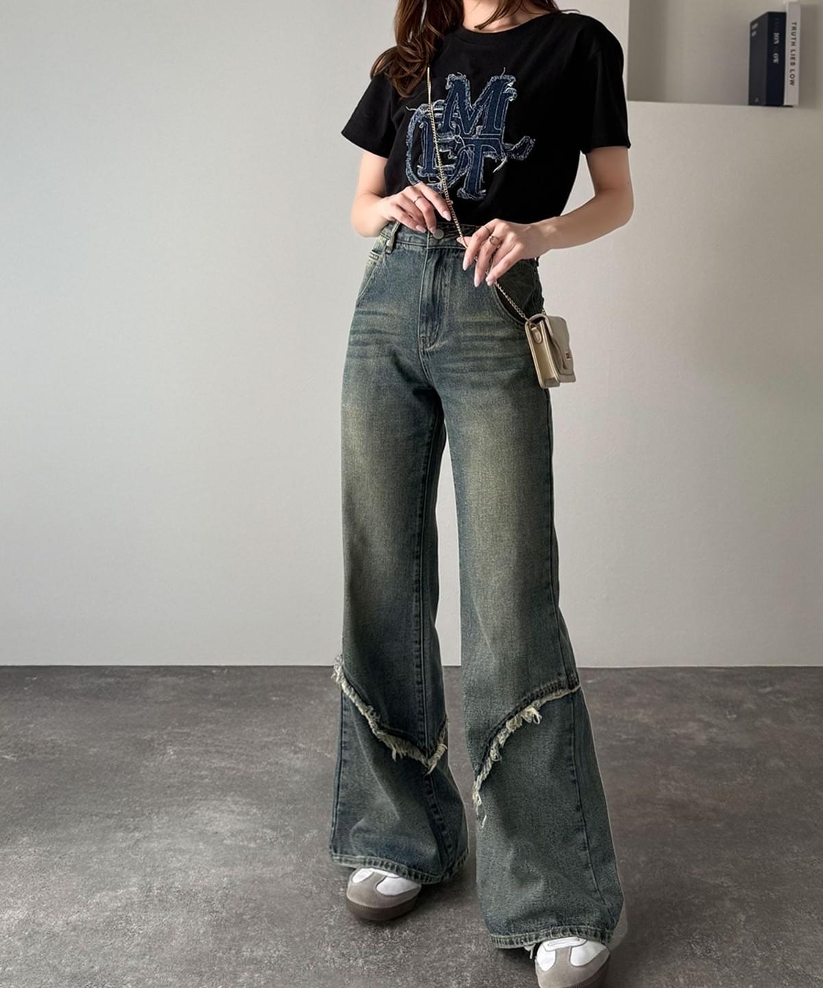 LCSS2637 斜紋流蘇設計復古牛仔喇叭褲