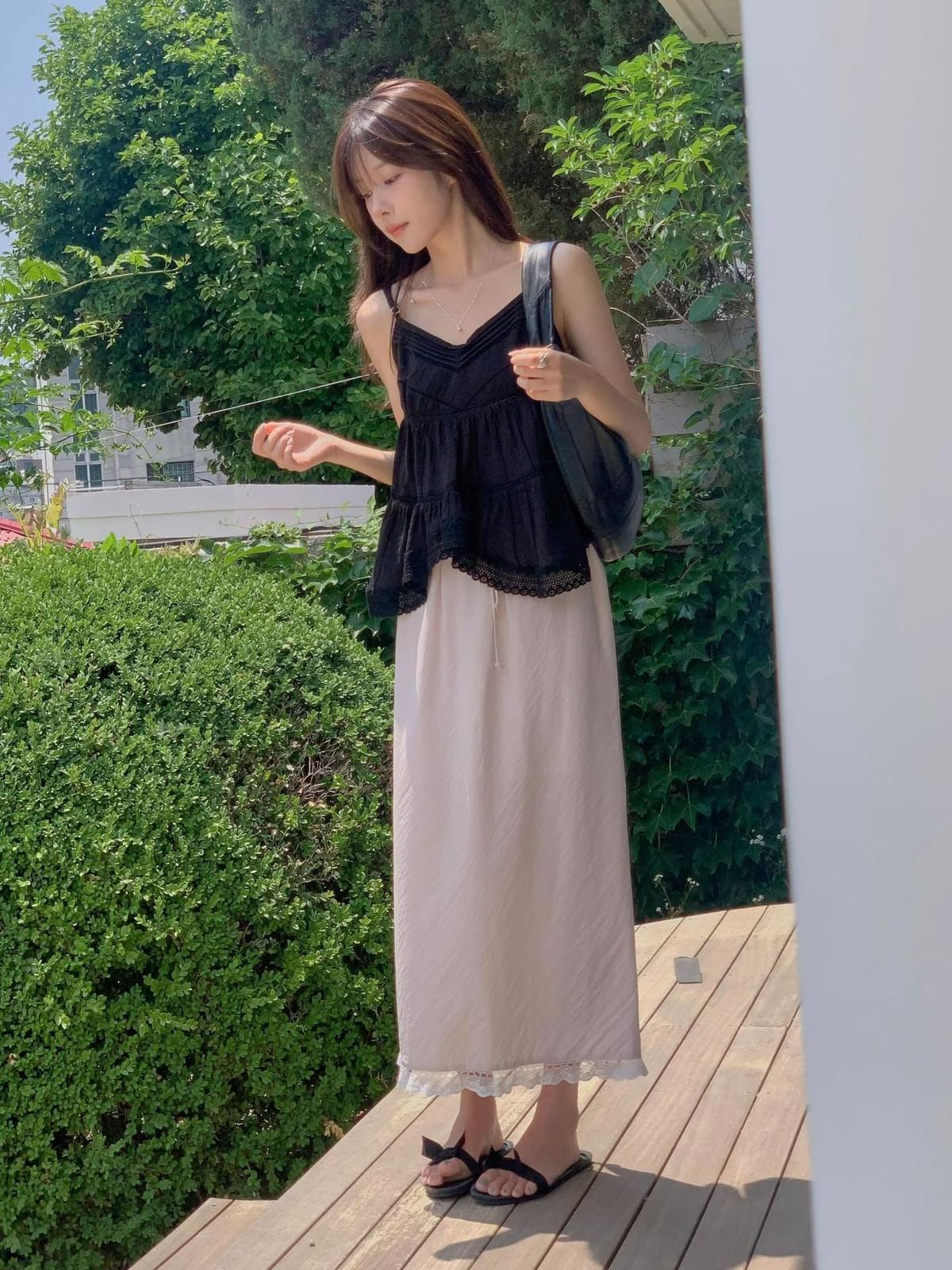 260715 紋理布蕾絲下擺直身裙