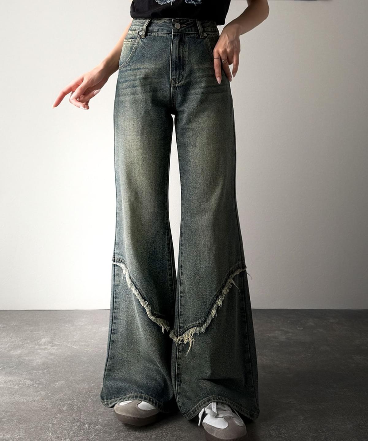 LCSS2637 斜紋流蘇設計復古牛仔喇叭褲