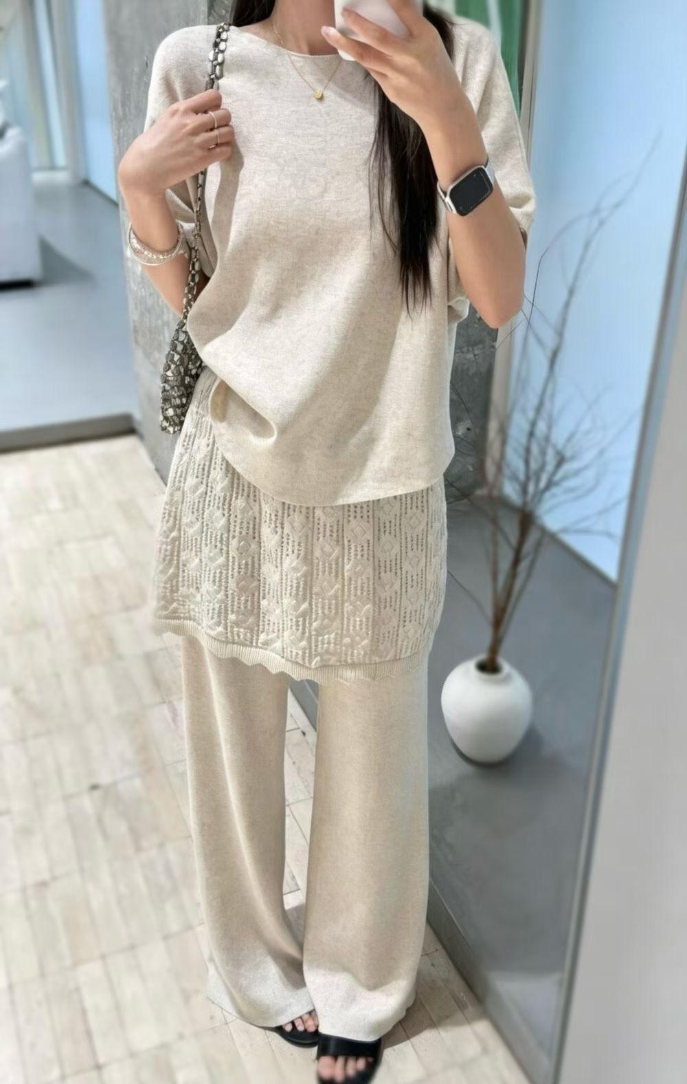 LCSS2625 親膚蕾絲針織高腰套裝