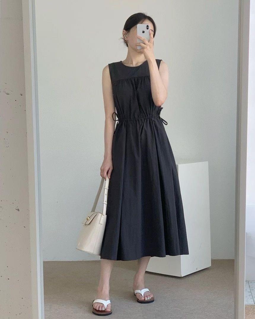 LCSS2622 熱賣款 抓皺束繩背心連身裙