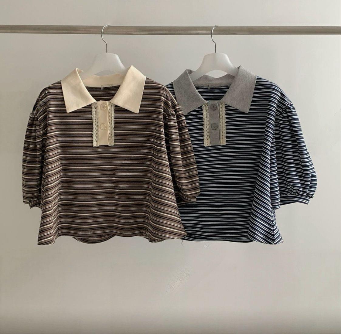 260506 棉質復古間紋蕾絲領polo