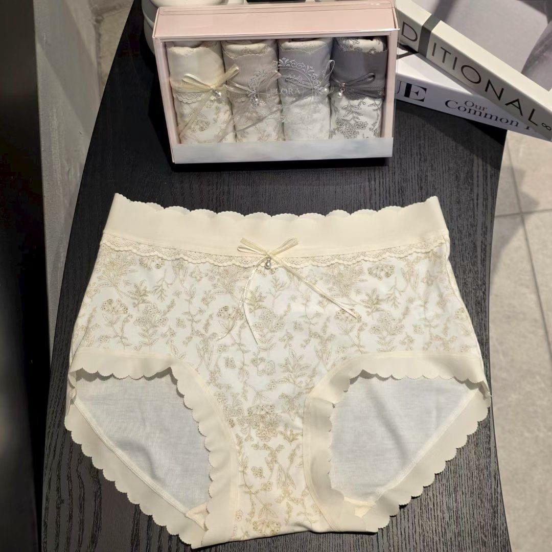 26LP26 親膚棉質宮廷花卉風中腰4件禮盒裝