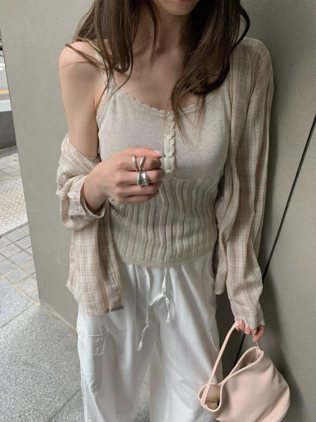 260712 溫柔小花邊亞麻針織背心