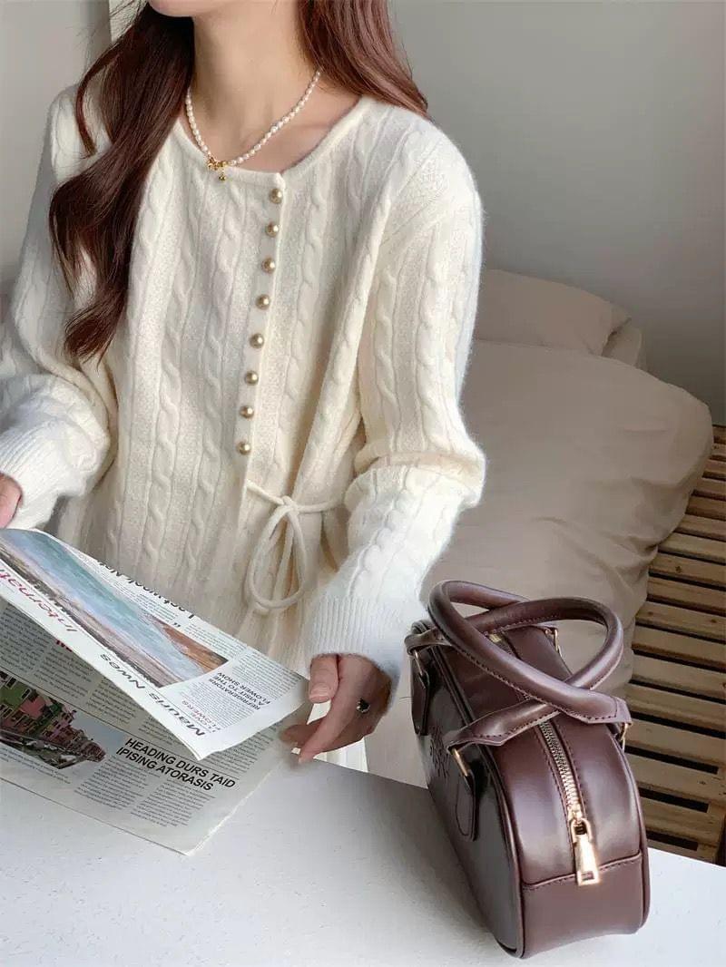 LC26AW12 溫柔麻花金鈕扣側綁帶上衣