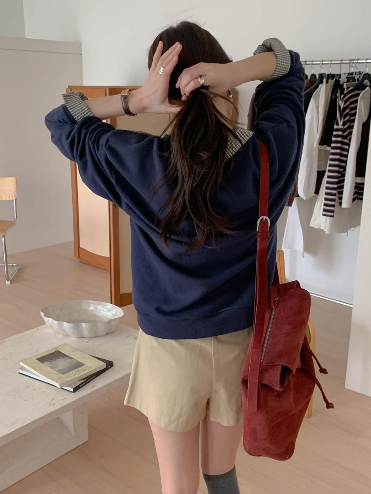 LCSS2601 假兩件格紋領衛衣