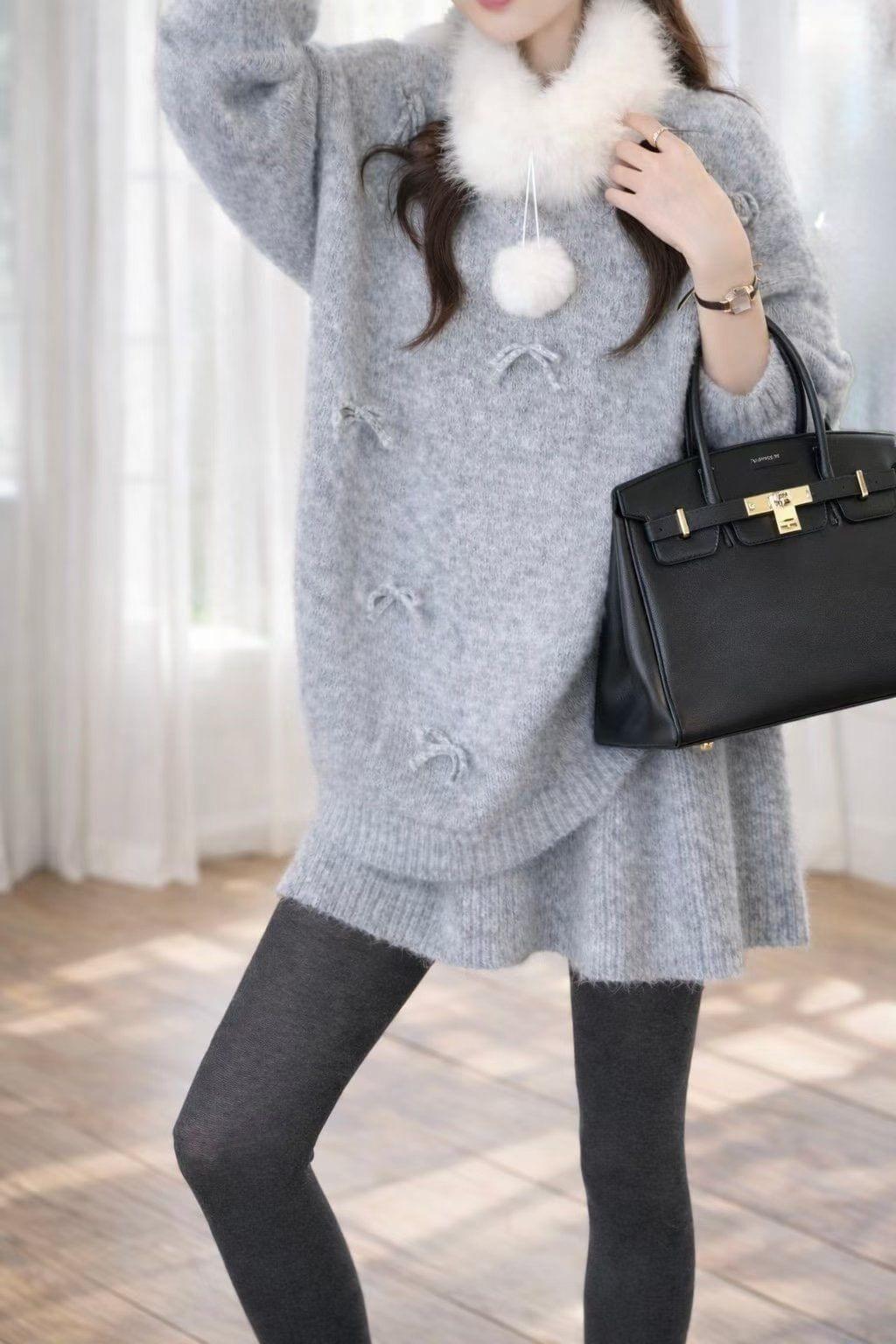 LC26AW24 蝴蝶結貂絨針織三件套SET