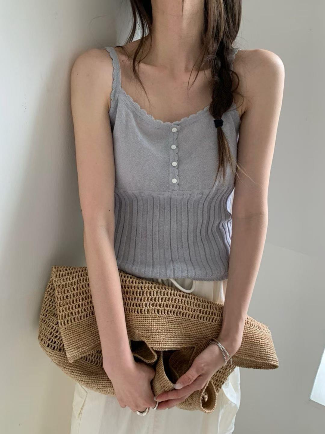 260712 溫柔小花邊亞麻針織背心
