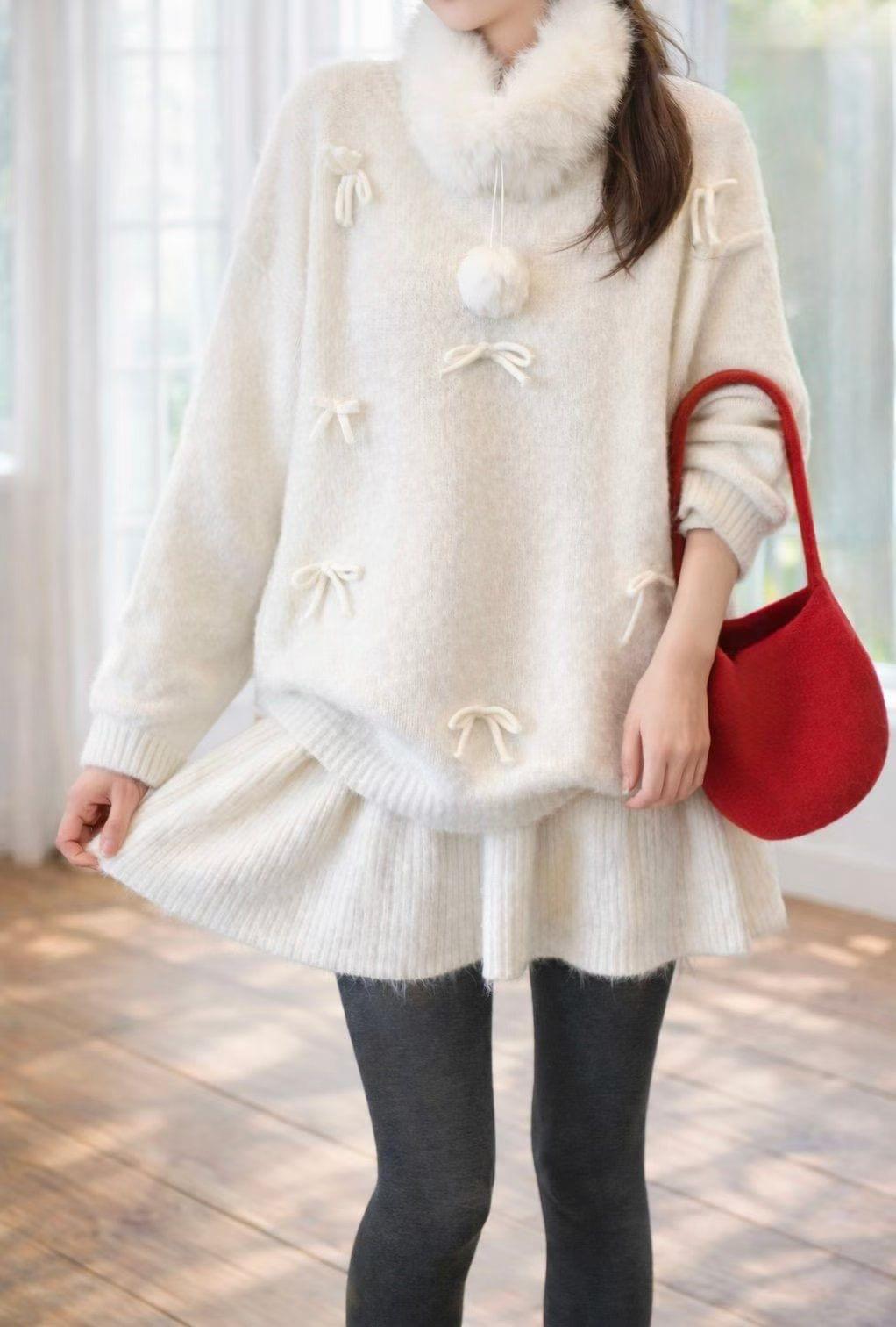 LC26AW24 蝴蝶結貂絨針織三件套SET