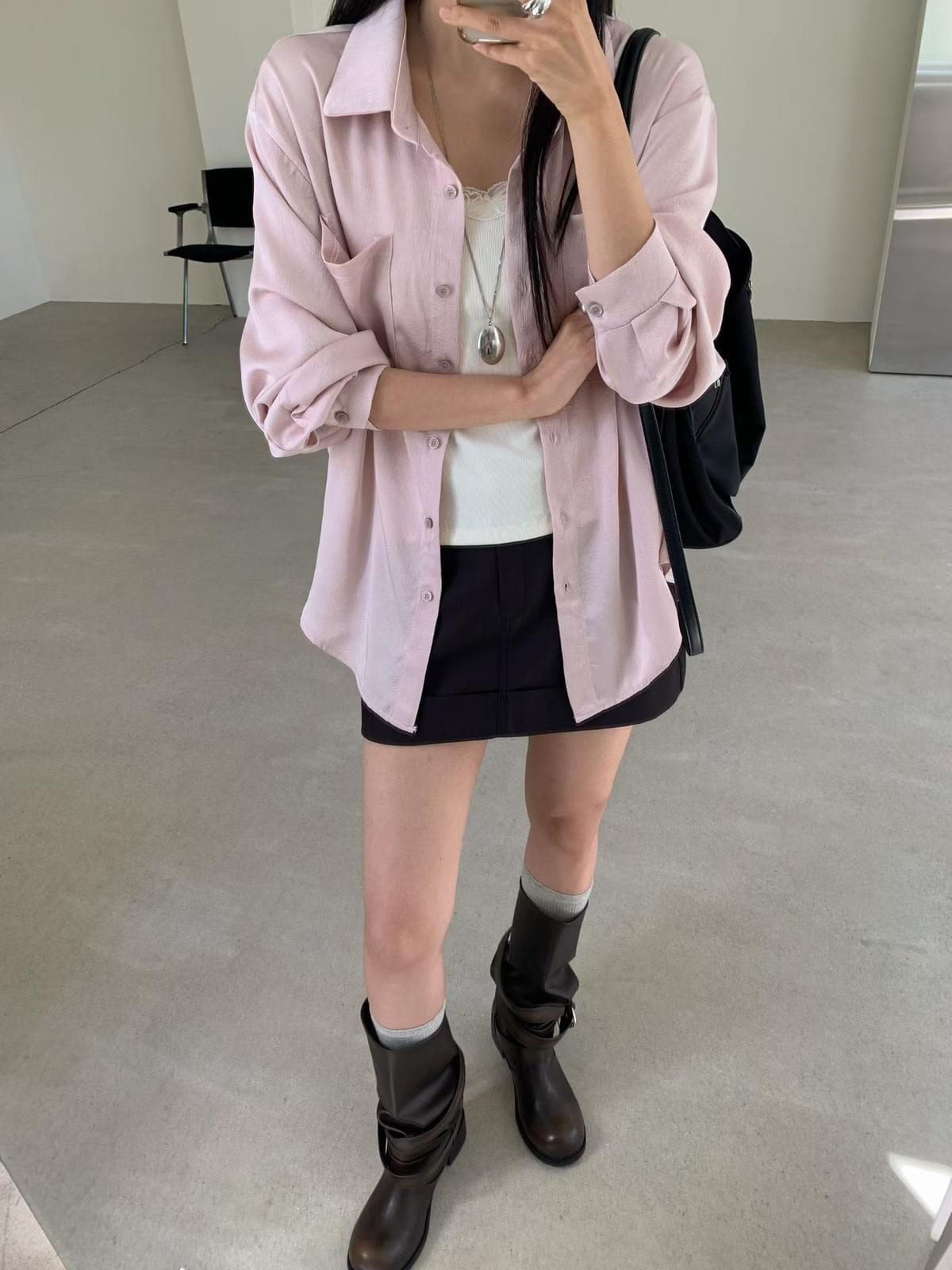 261008 韓國樹紋緞面口袋襯衫