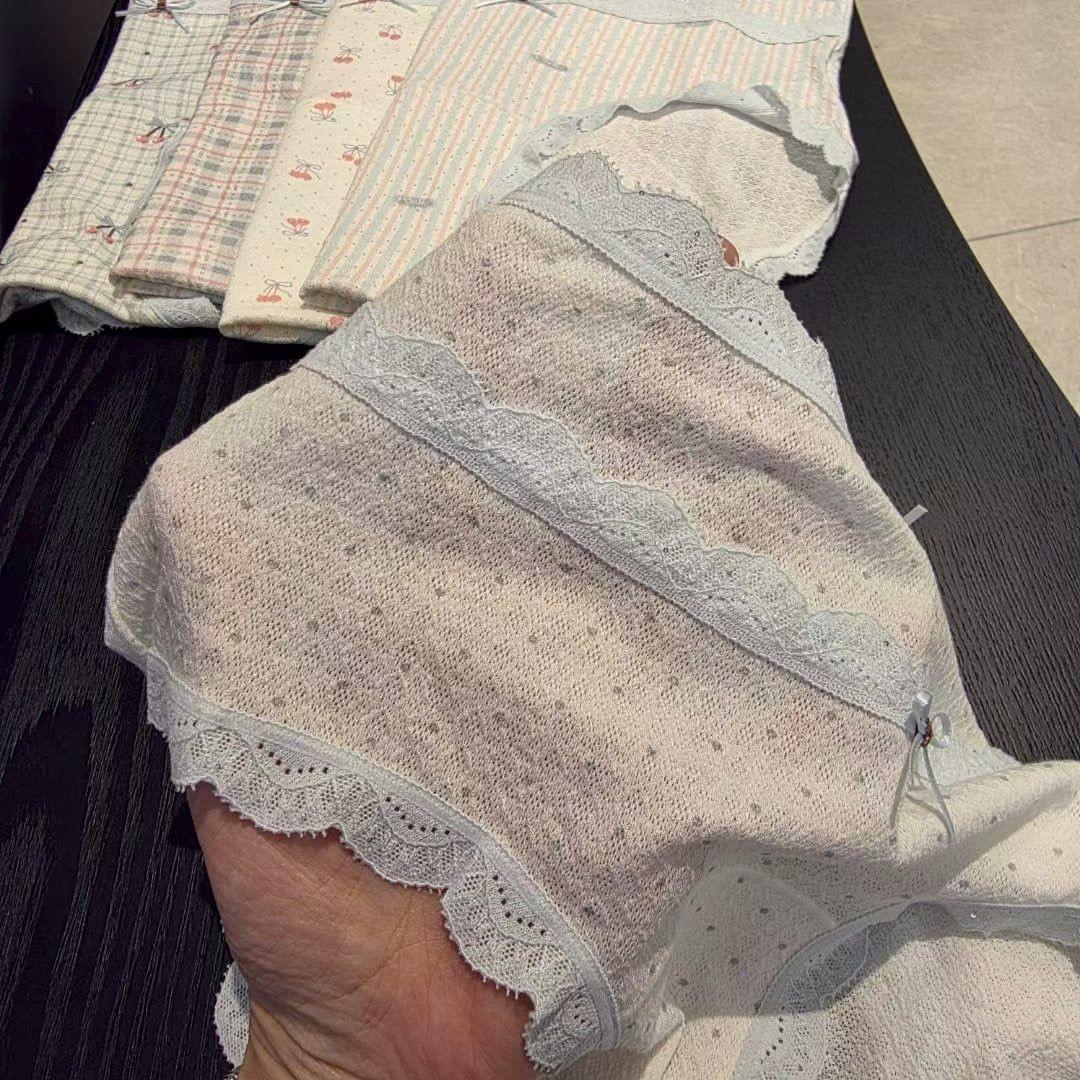 26LP30 天藍邊雙蕾絲邊透膚中腰5件禮盒裝