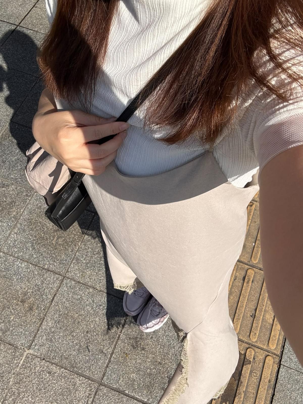 261013 韓國麂皮不規則蕾絲連身裙