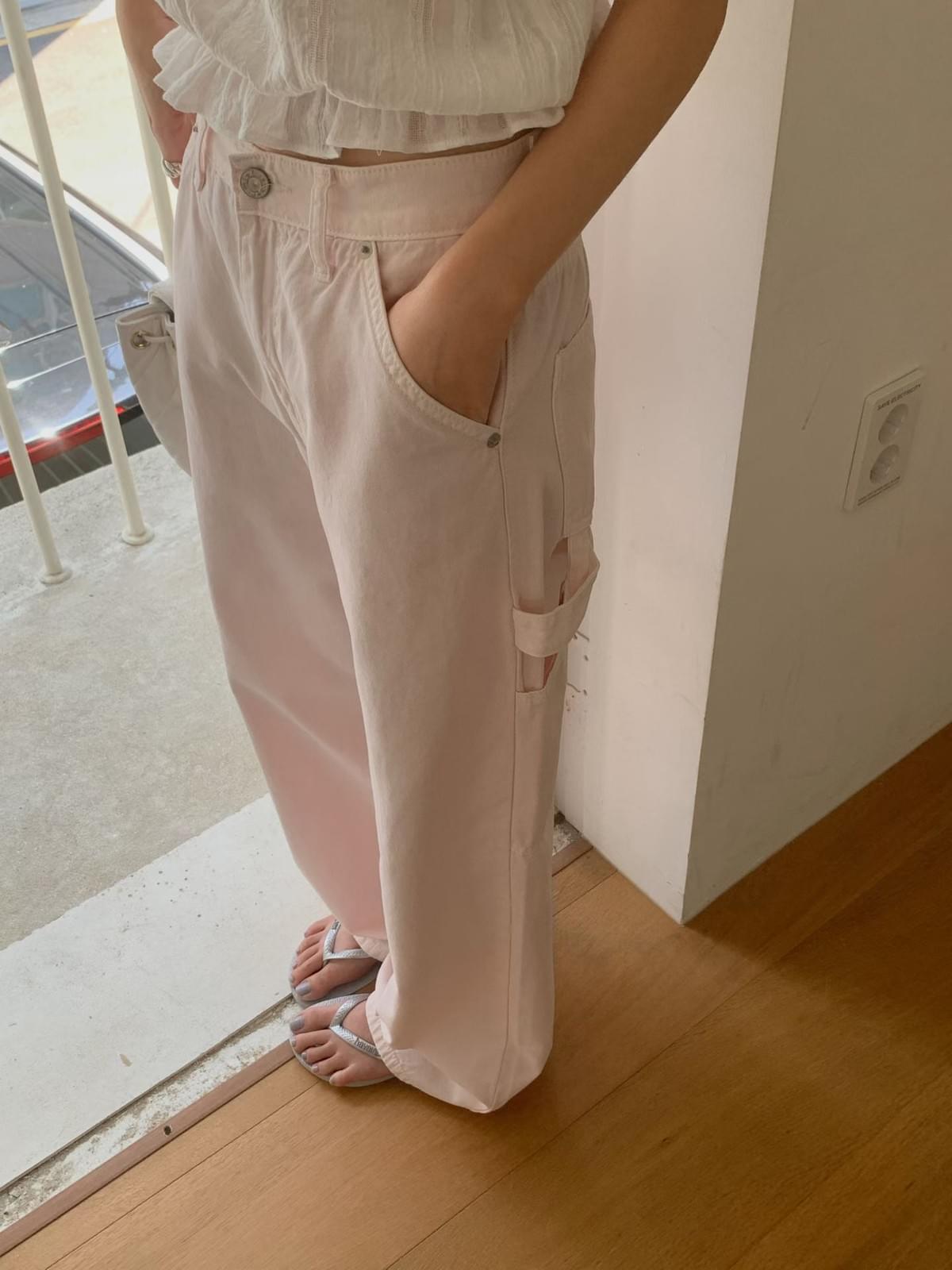 260710 淡粉口袋工裝牛仔褲