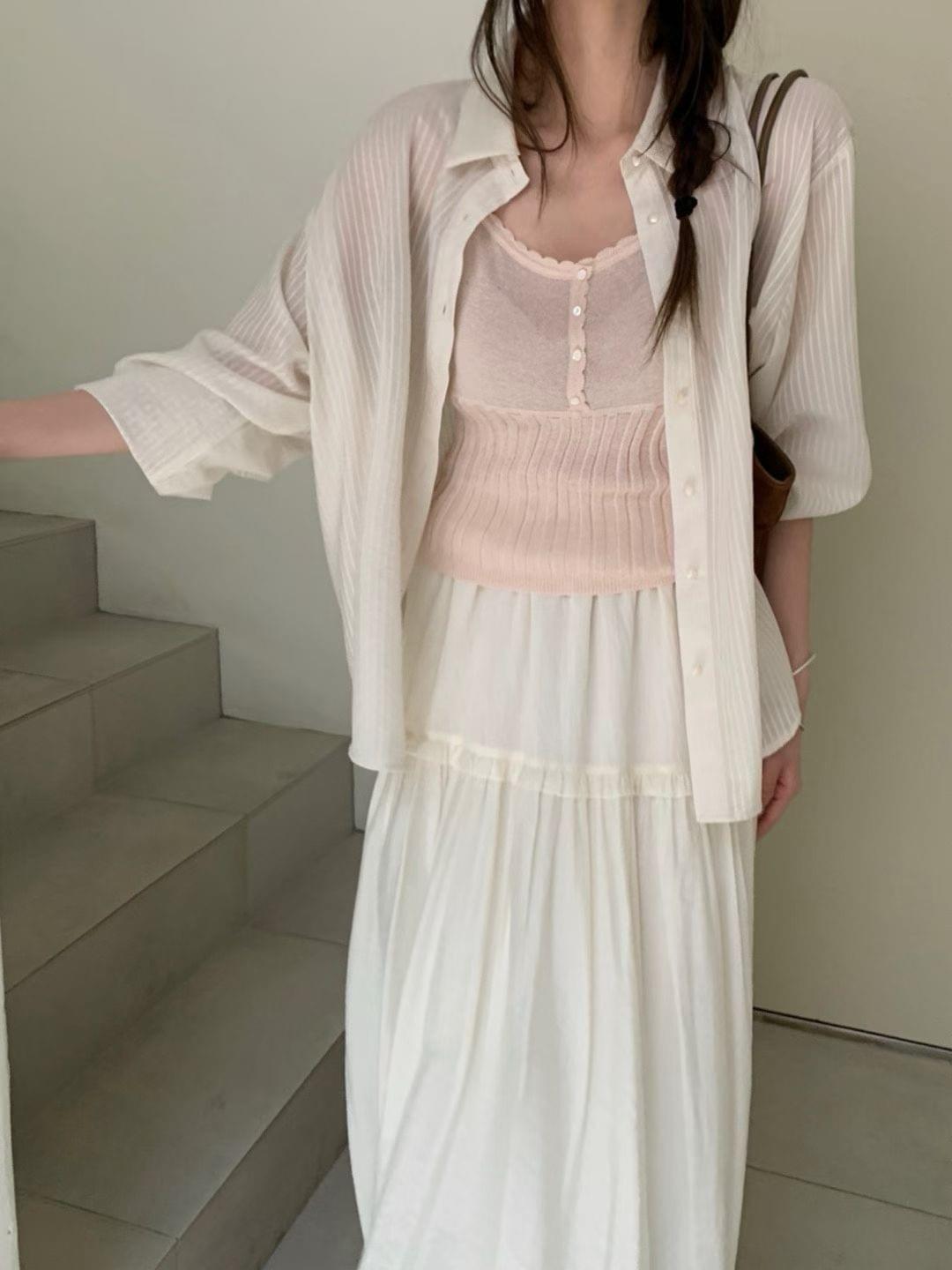 260712 溫柔小花邊亞麻針織背心