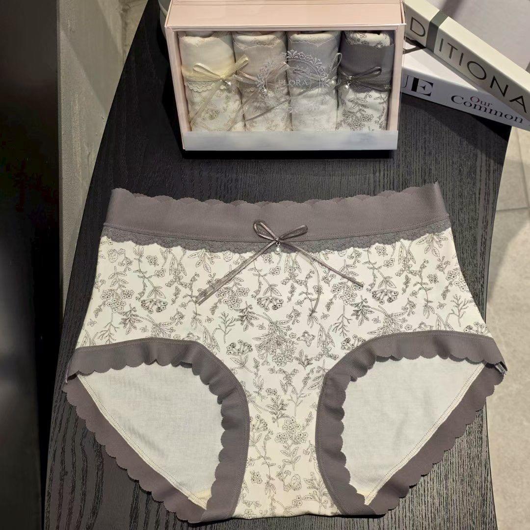 26LP26 親膚棉質宮廷花卉風中腰4件禮盒裝